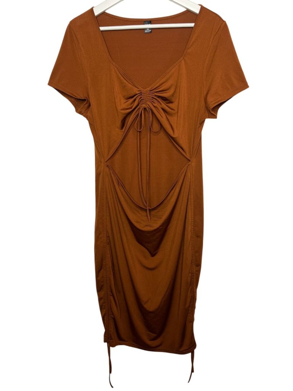 SHEIN Curve Womens 2XL Bodycon Dress Brown Ruched Cutout Stretch